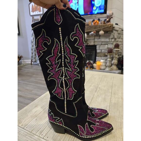 Azalea Wang Women's Western Boots Black Size 10 Rhinestone Embellished - Picture 4 of 10